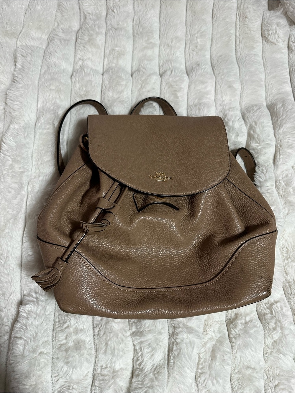 Coach Pebbled Leather Drawstring Backpack - TAN BROWN